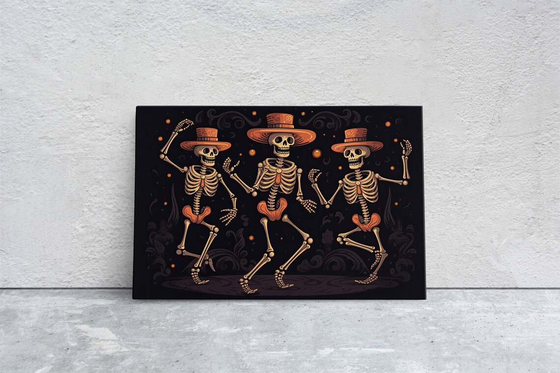 Dancing Skeletons, Halloween Day of the Dead Art Print