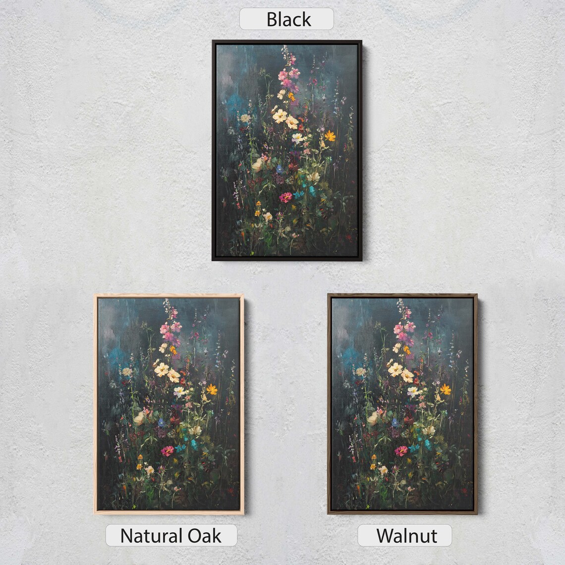 Dark Wildflowers, Black Floral Decor Art Print - Image 2
