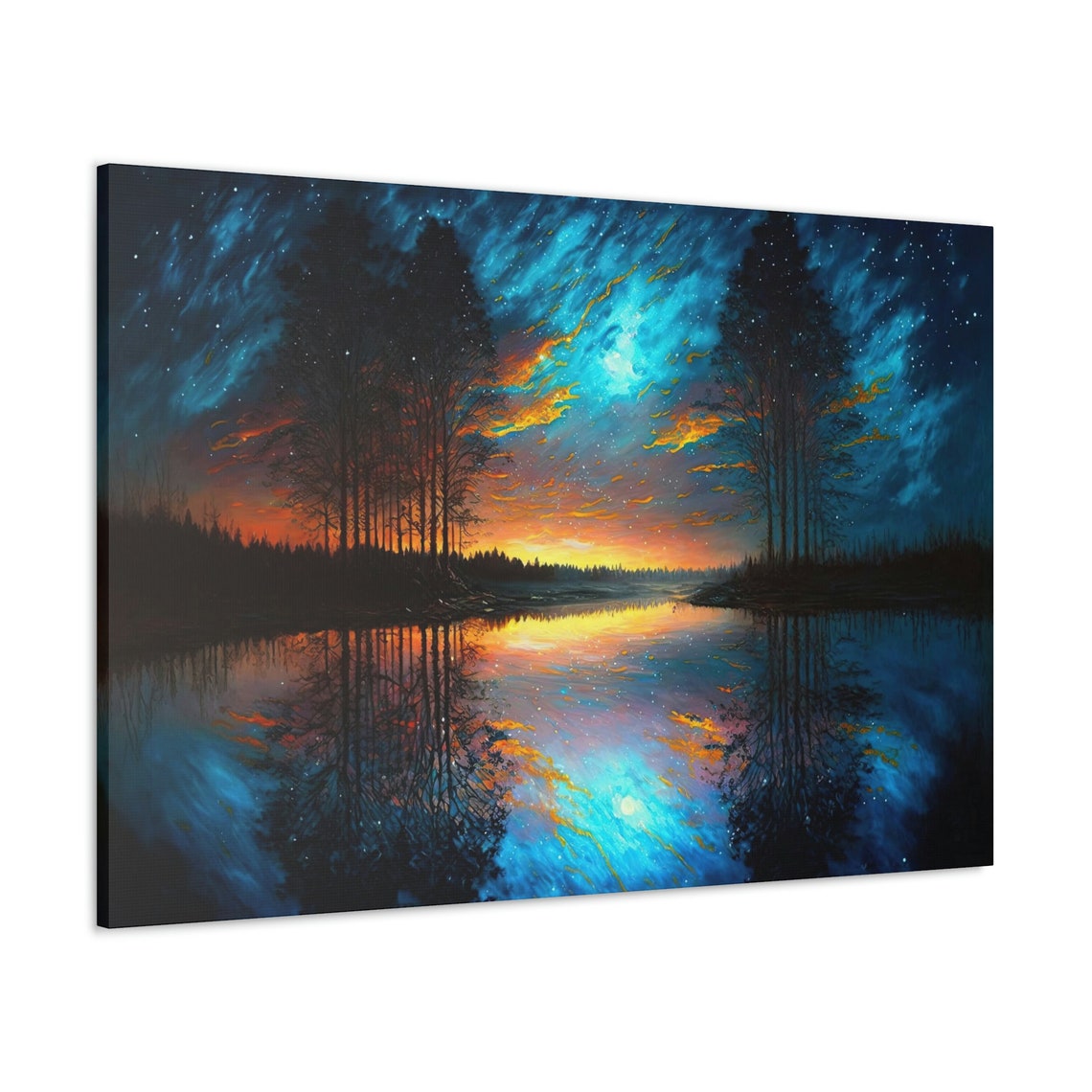 Sunset Over Lake Landscape Art Print - Image 3