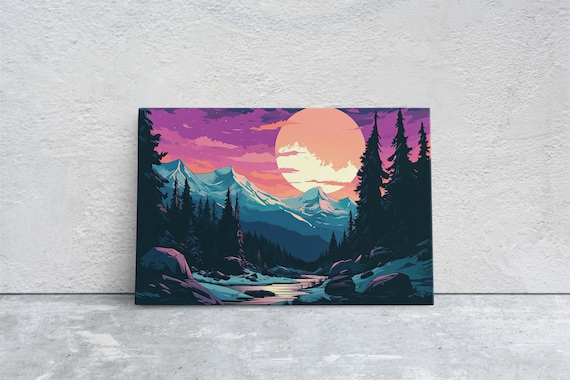 Mountain And Moon Nightfall Landscape Poster