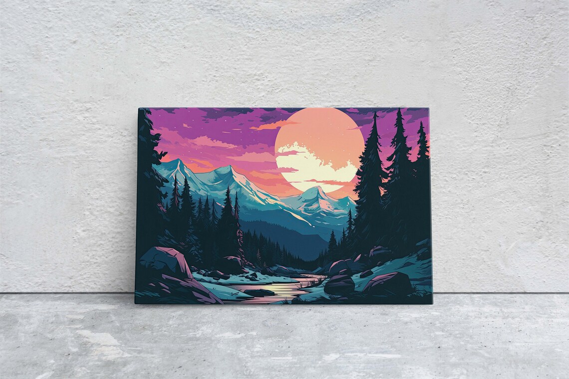 Mountain And Moon Nightfall Landscape Poster