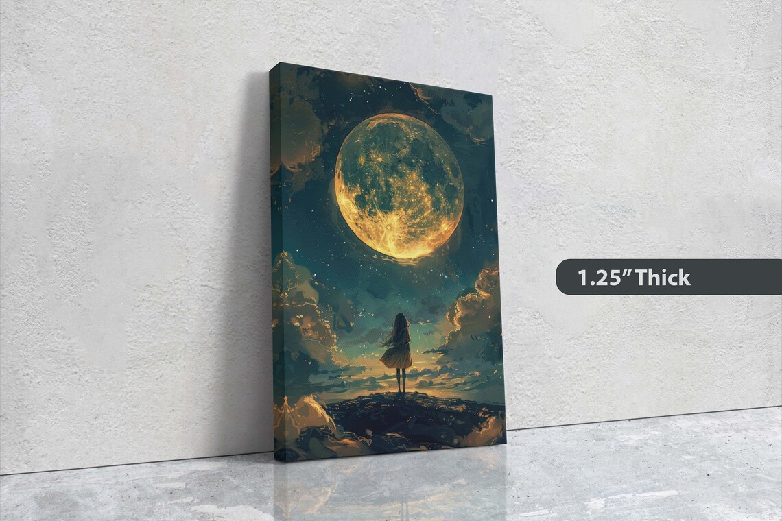Traveler Moon Full Moon Art Print, Gold and Indigo - Image 3
