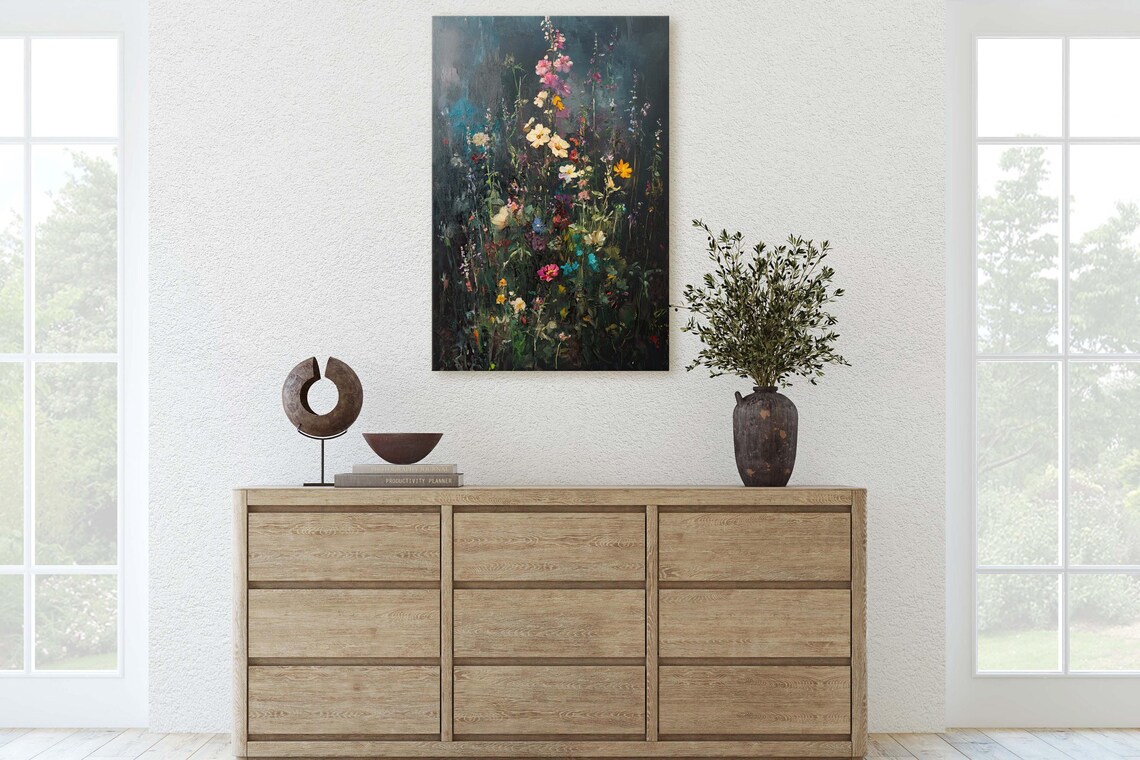 Dark Wildflowers, Black Floral Decor Art Print - Image 3