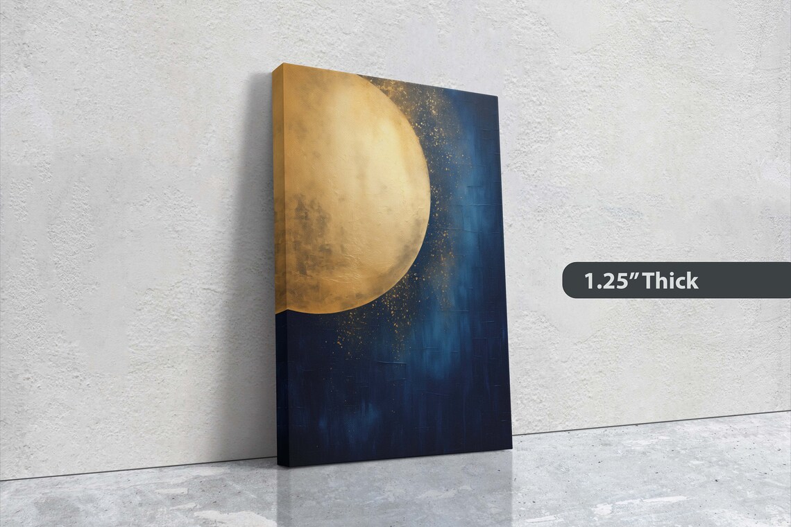 Golden Crescent Moon Indigo Night Sky Celestial Gold Painting Poster - Image 3