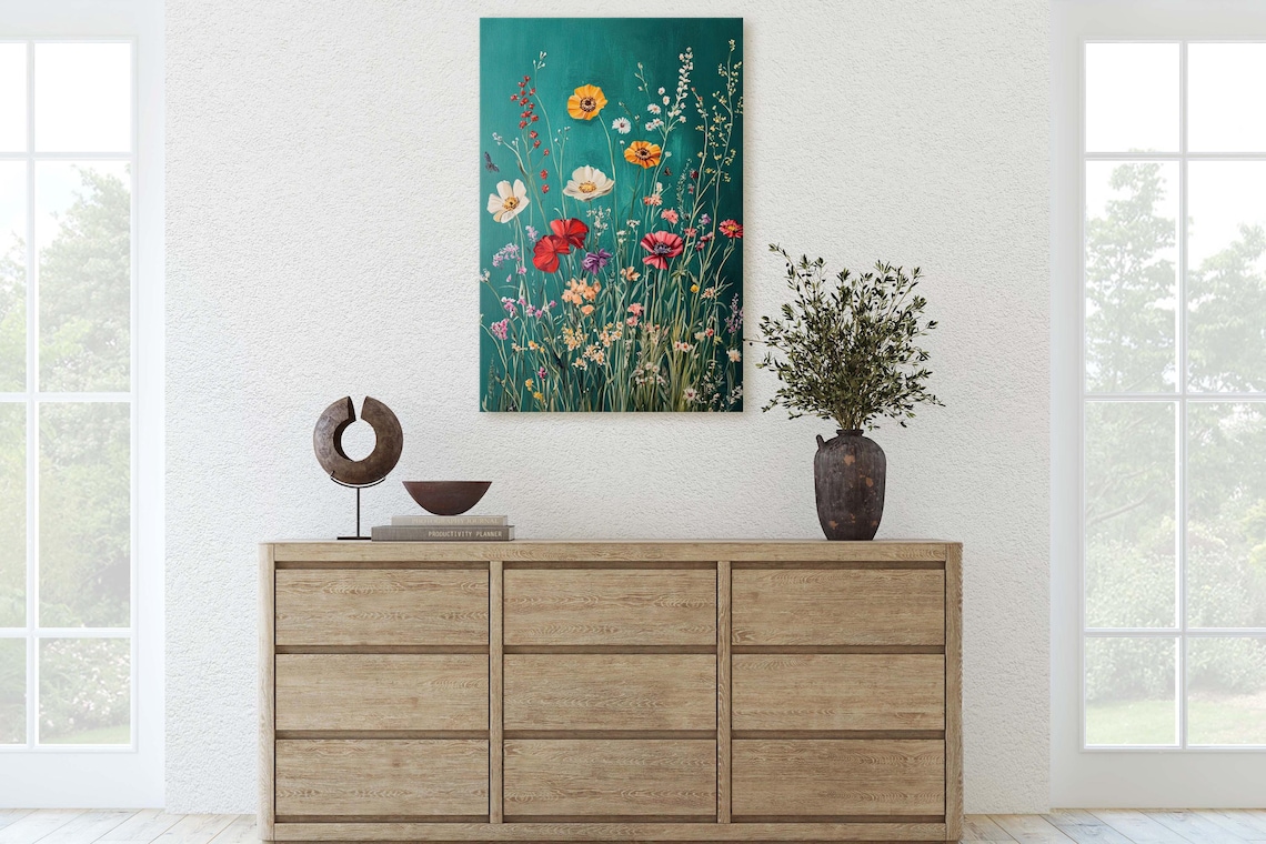 Spring Wildflowers Green Decor Art Print - Image 3