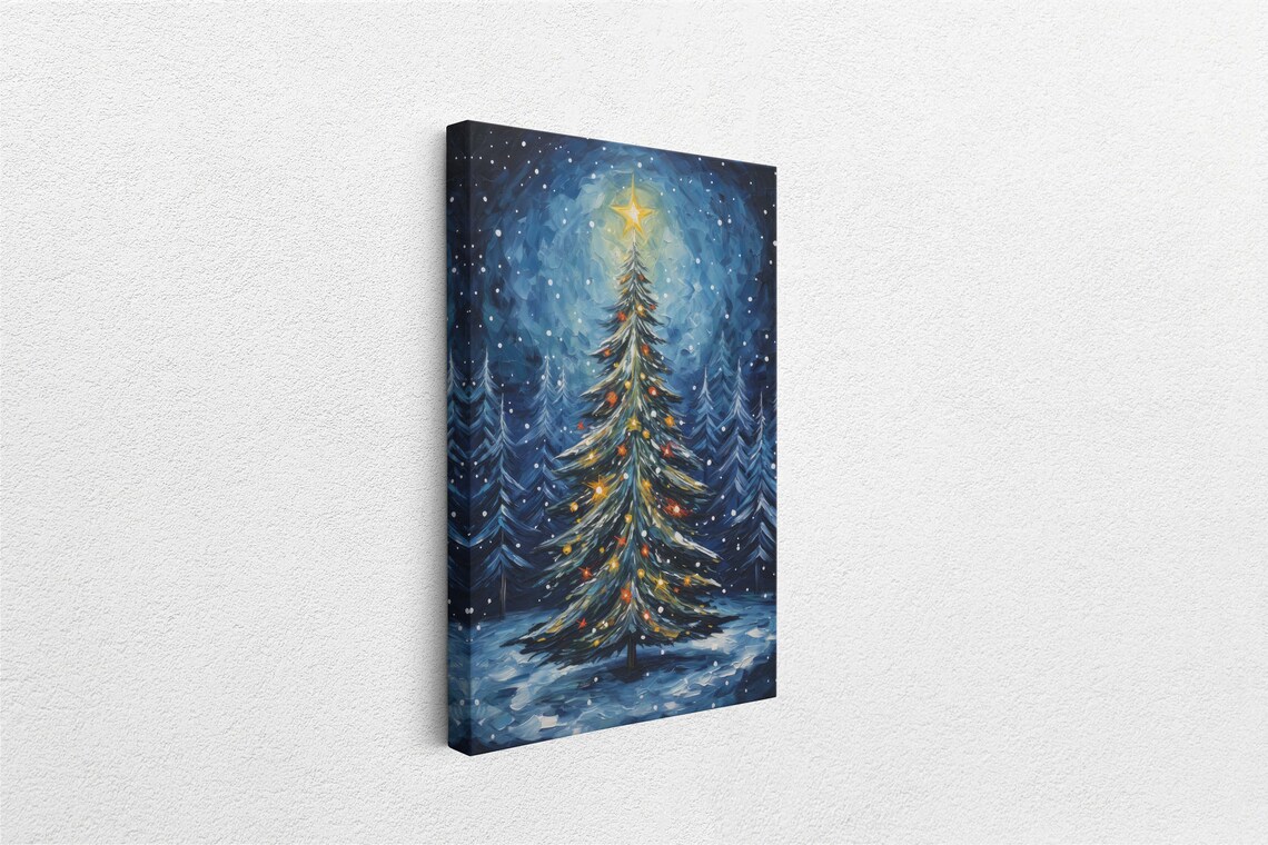 Glowing Christmas Tree Star Night Snow Covered Pines Holiday Poster - Image 2