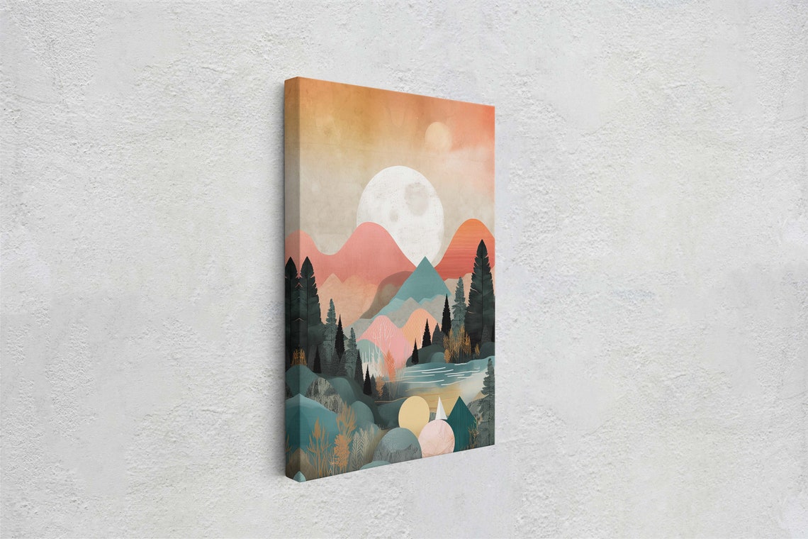Minimalist Mountains Sunset Decor Flat Art Vibrant Color Bold Art Vertical Abstract Mountain Mid Century Modern Scandinavian Print - Image 2