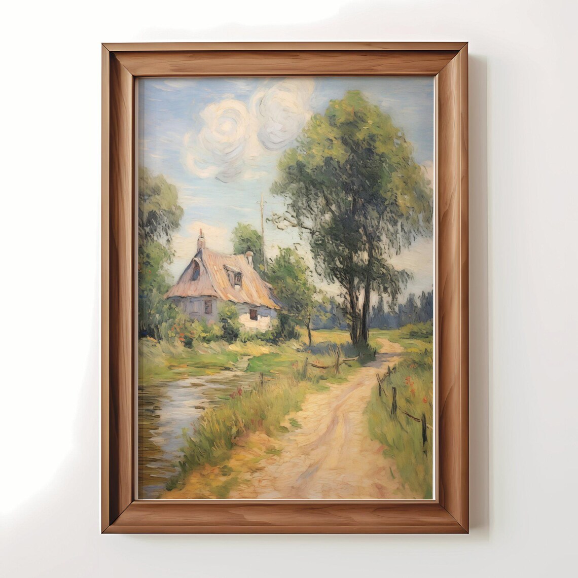Cottage Landscape Painting, Vintage Wall Art - Image 3