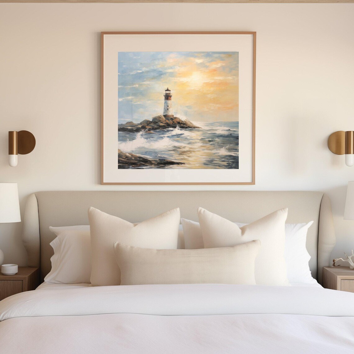 Coastal Neutral Vintage Sailboat Beach Landscape