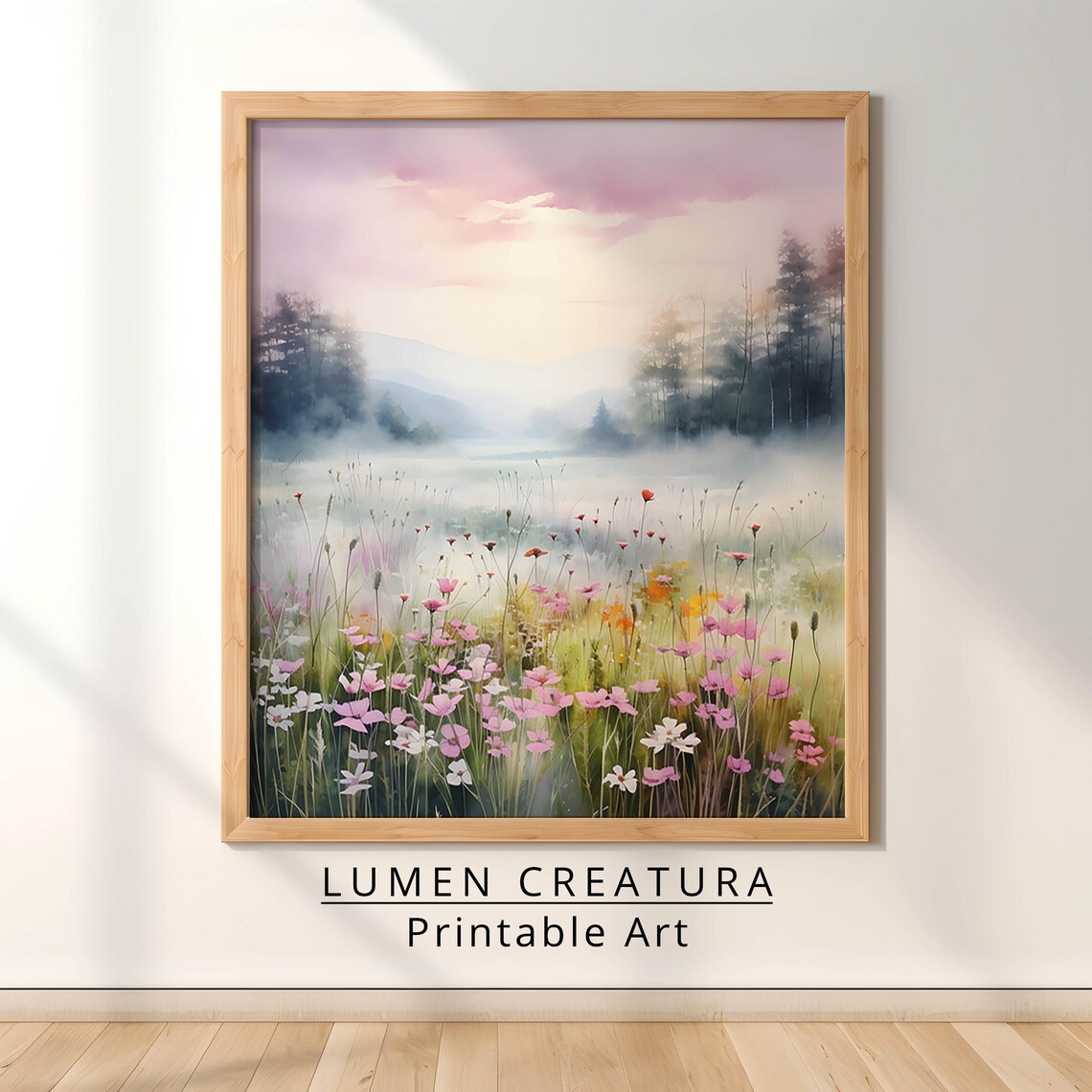 Meadow Watercolor Painting, Farmhouse Landscape