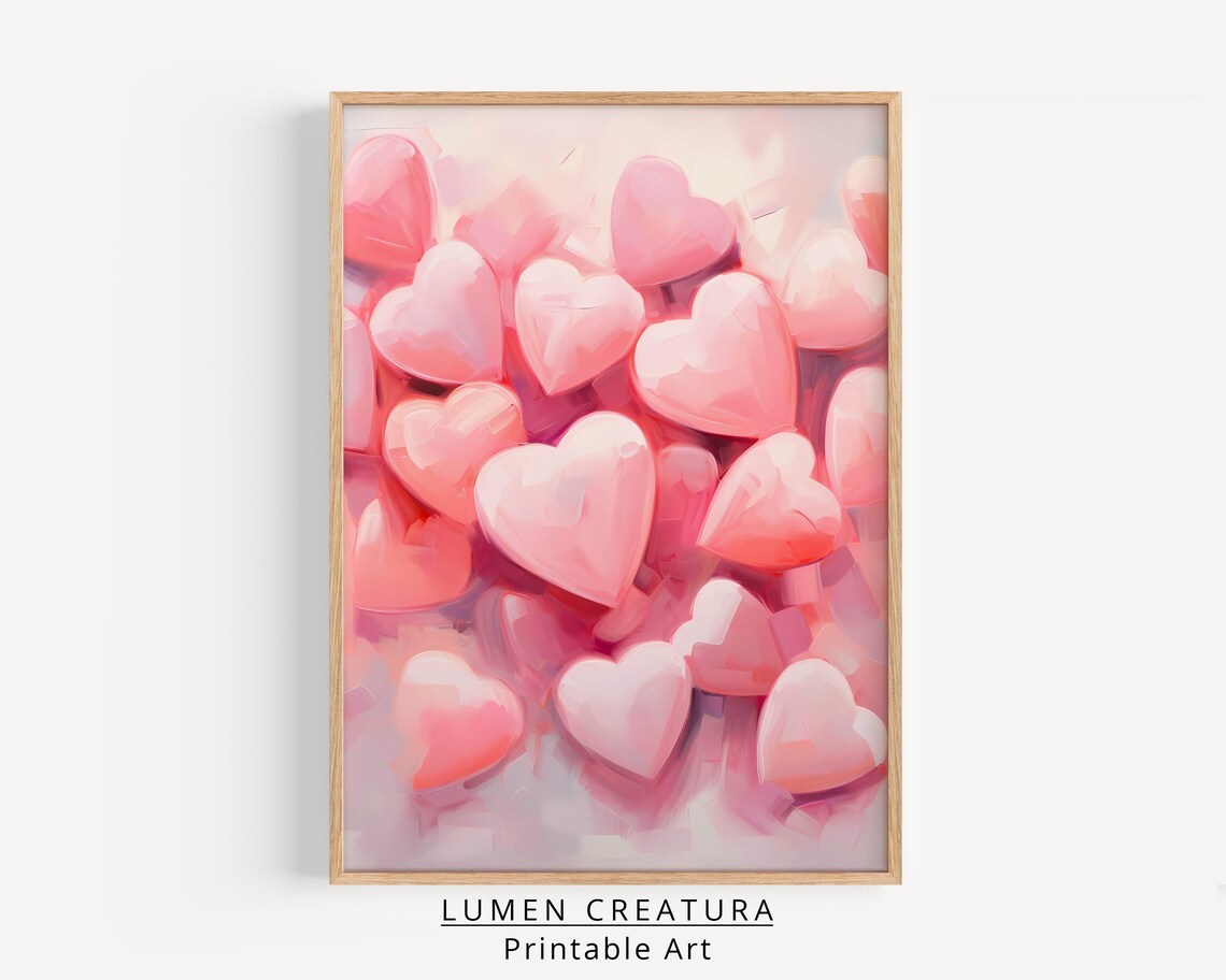 Pink Heart Print, Vintage Valentine's Day Decor