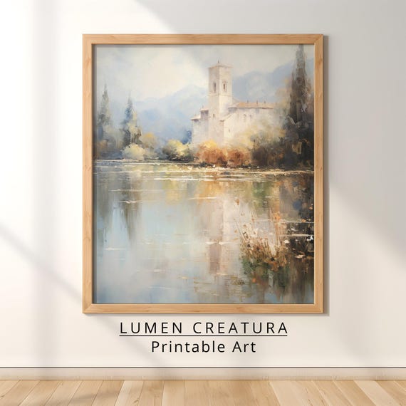 Lake Art Decor Farmhouse Print Vintage Art Print French Countryside Wall Art