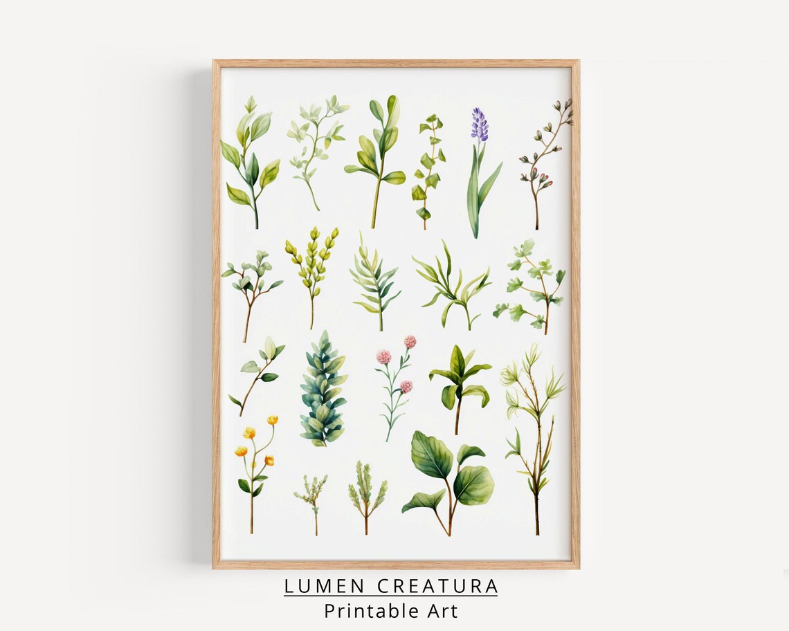 Spring Watercolor Herbs Painting, Farmhouse Art