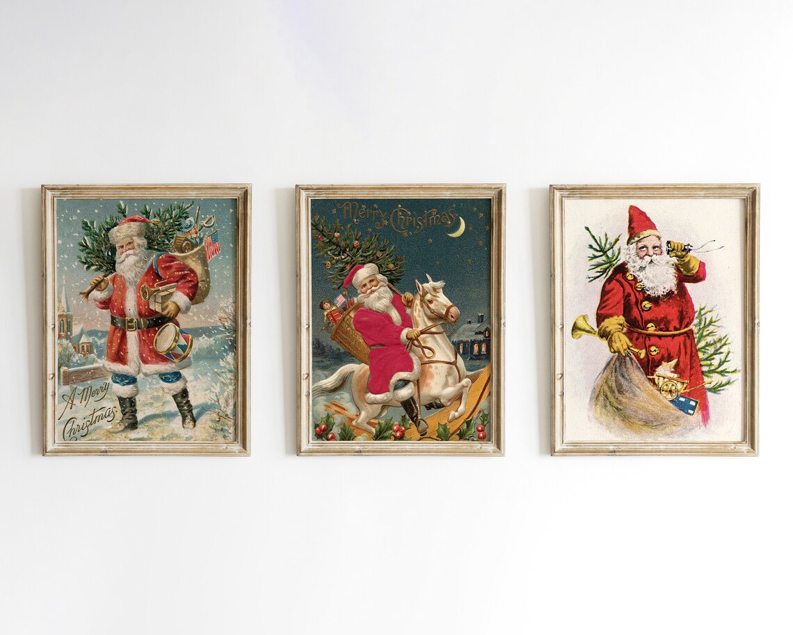 Vintage Santa Print Set Vintage Art Antique Christmas Art Santa Claus Print Santa Wall Art Vintage Christmas Decor Art