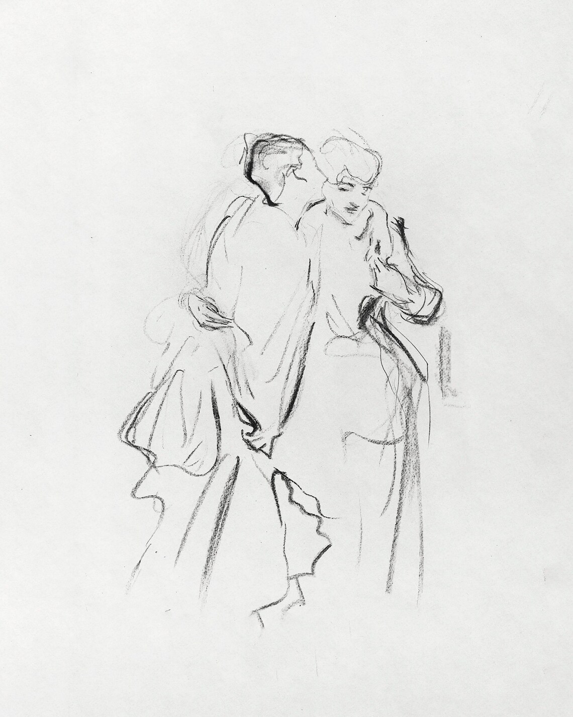 Romantic Line Sketch of a Couple in an Embrace Vintage Drawing Poster - Image 3