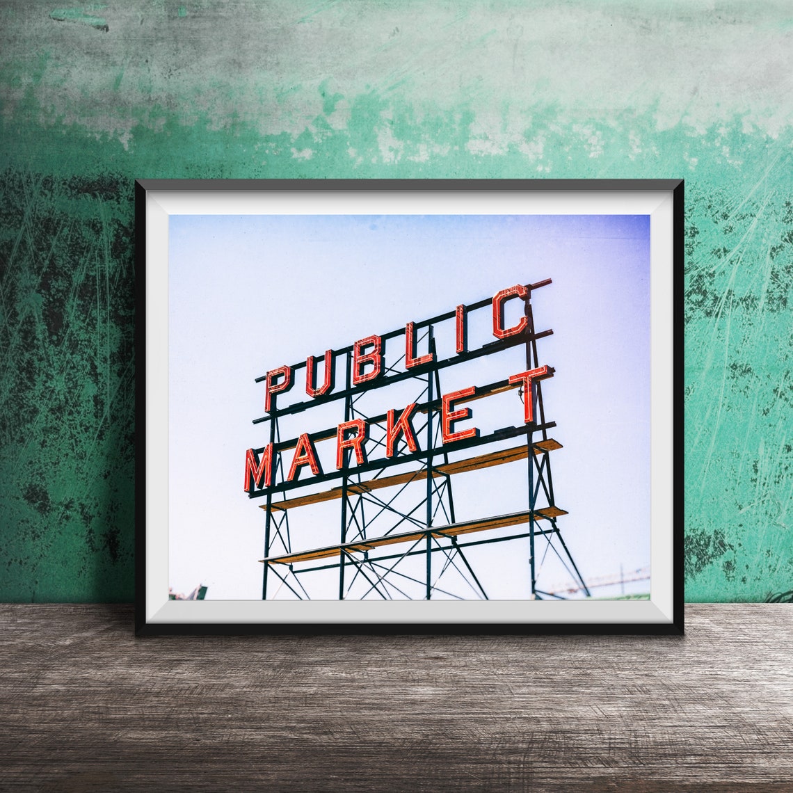 Public Market Red Neon Sign Pike Place Seattle Photography Poster