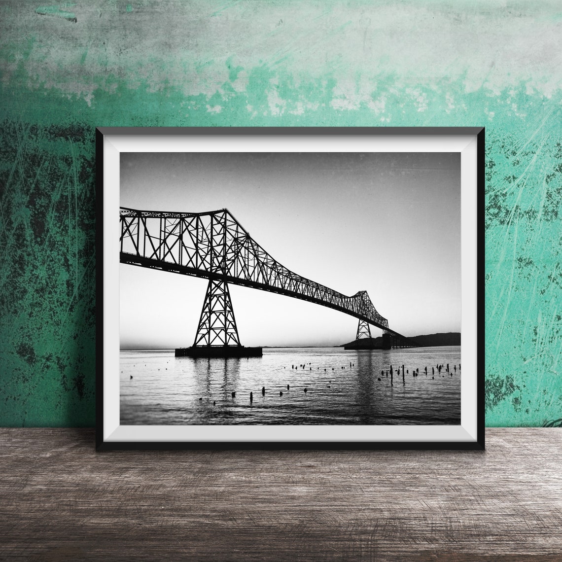 Astoria Bridge Sunset Silhouette Oregon Coast Water Photo Poster - Image 2