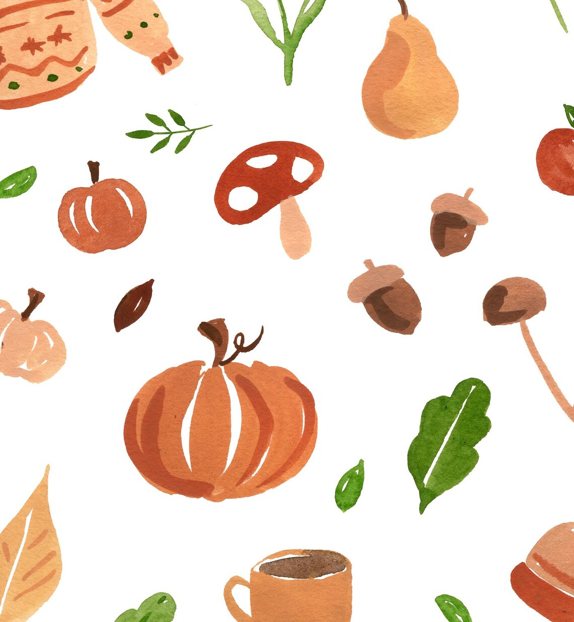 Autumn Cozies Watercolor Fall Wall Art, Coffee & Pumpkins - Image 2