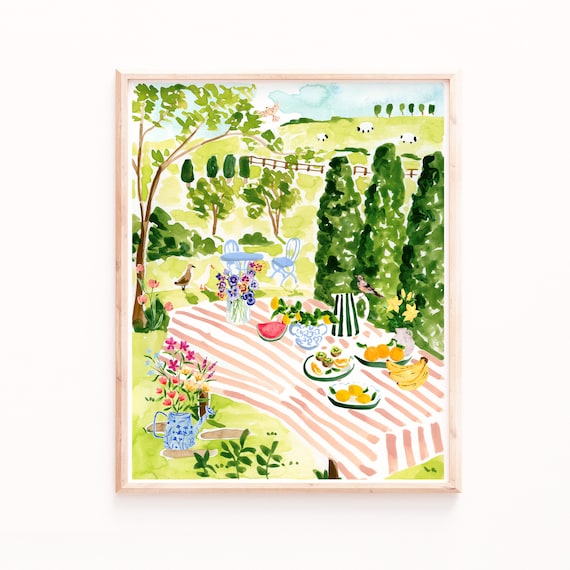 Garden Picnic Art Print, Cottagecore Countryside