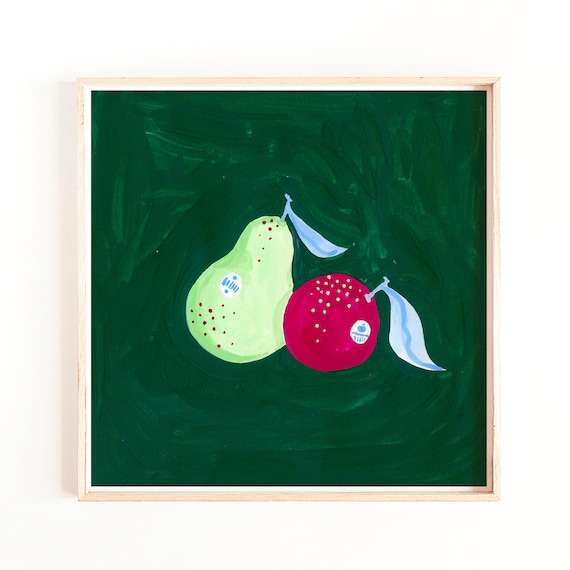 Pear and Orange Jewel Tone Abstract Fruit Print