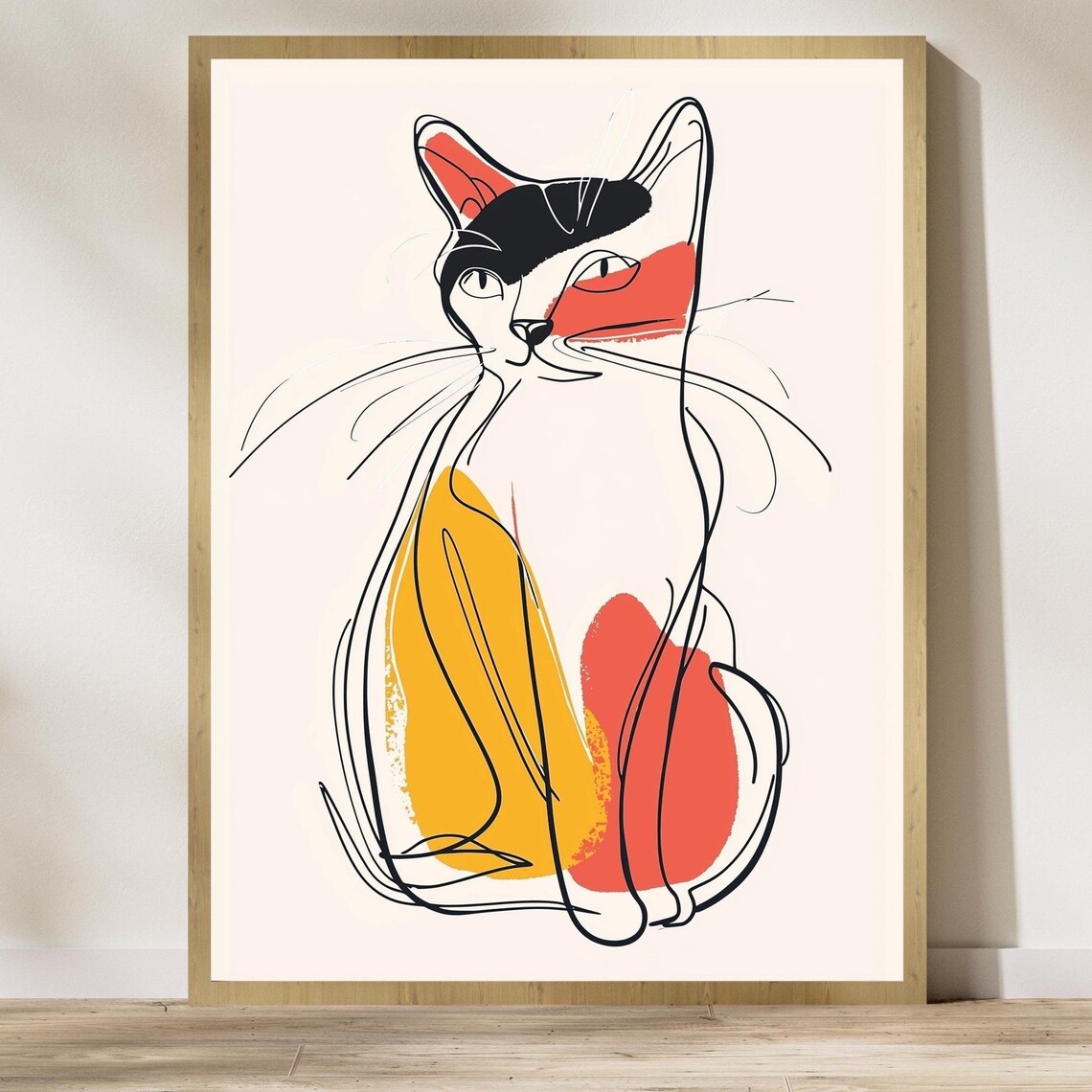 Abstract Cat Poster, Minimalist Whimsical Cat Art Print