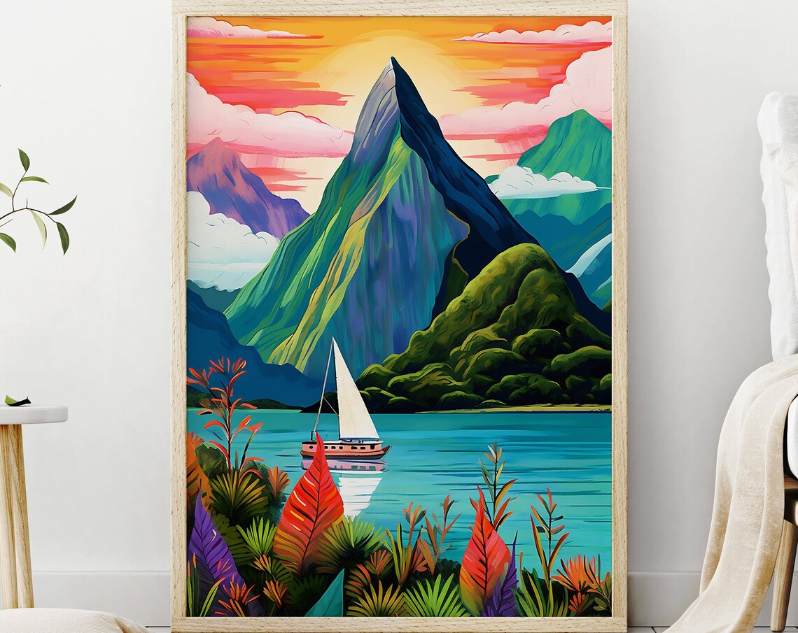 Milford Sound Travel Illustration, Fiordland National Park