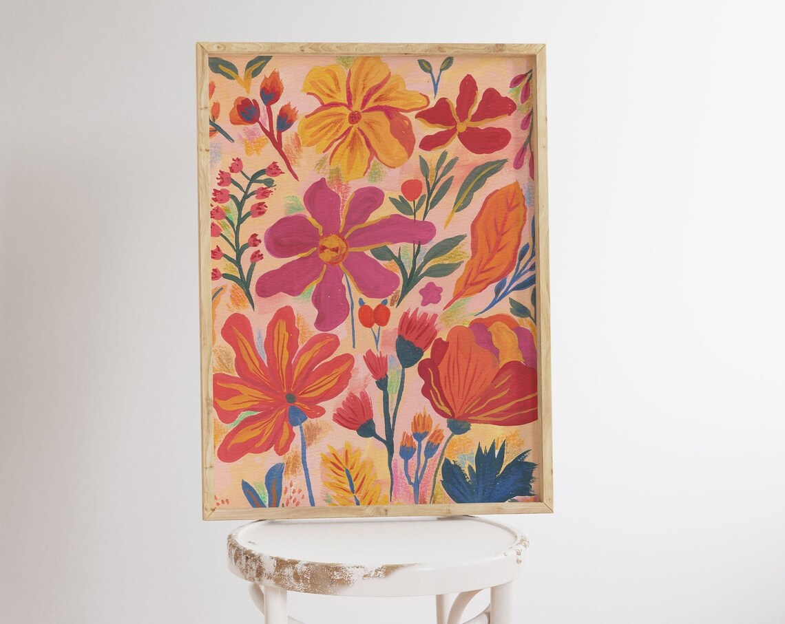 Abstract Floral Art Print, Botanical Living Room Decor