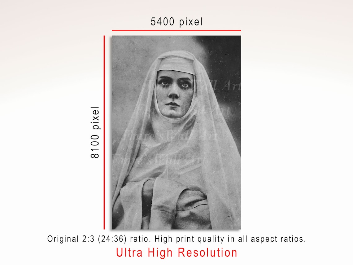 Veiled Woman Antique Monochrome Portrait Vintage Photo Art Poster - Image 3