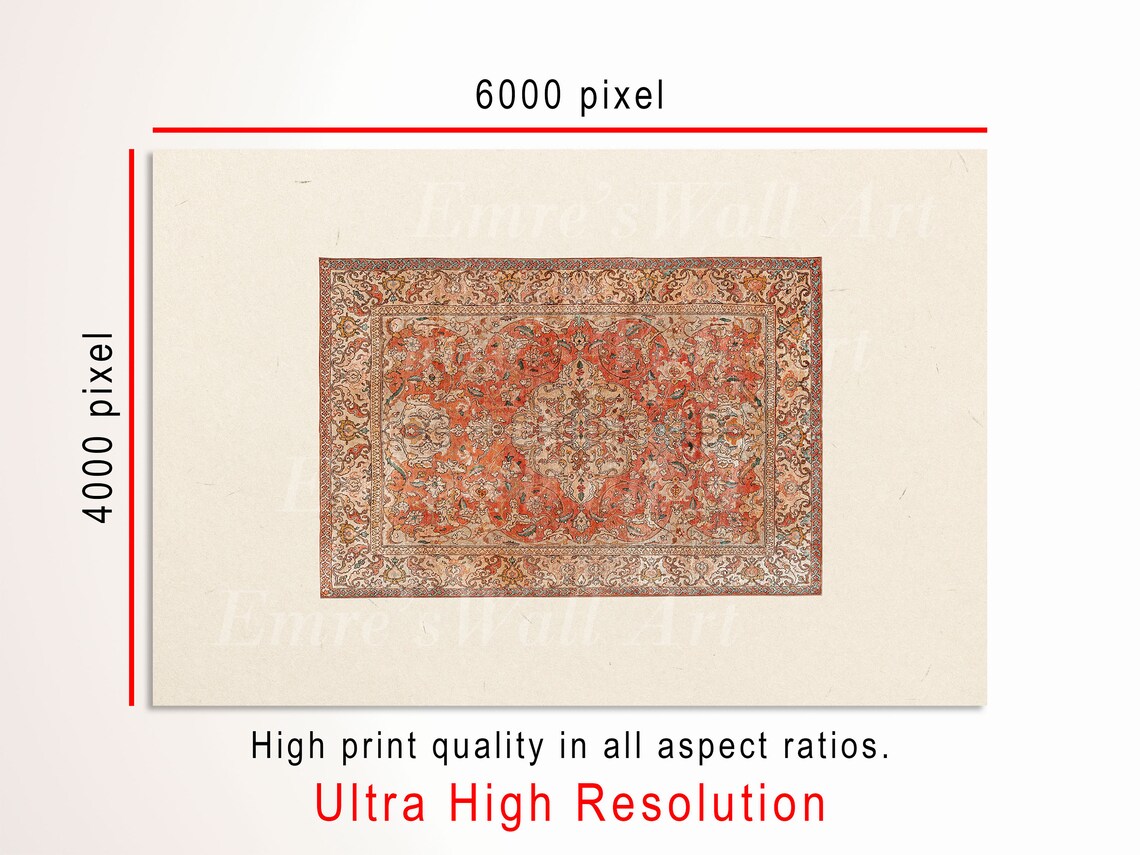 Vintage Rug Pattern Art Print, Warm Aesthetic Decor - Image 3