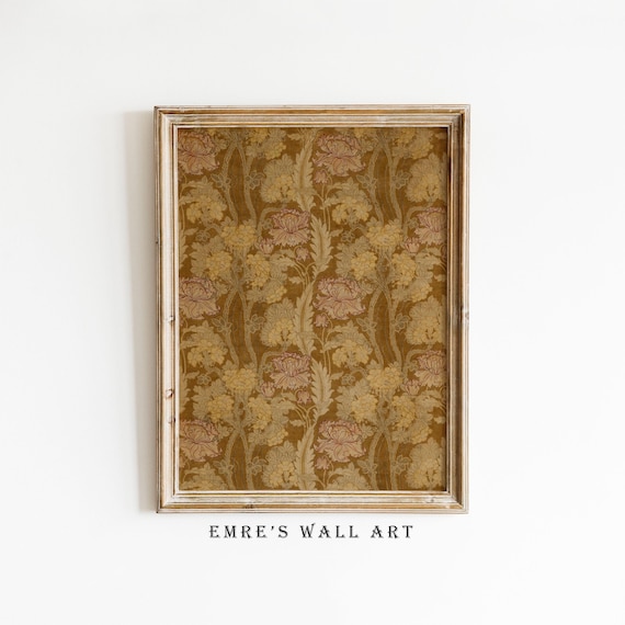Golden Chrysanthemum Floral Pattern Vintage Damask Art Poster