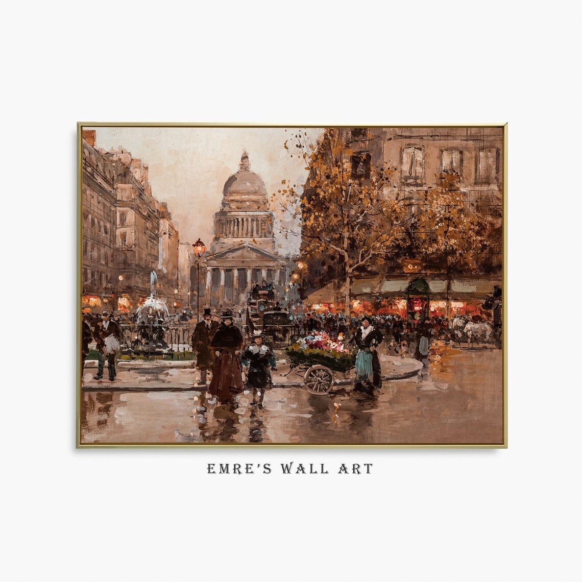 Vintage Moody Autumn Paris Painting, French Cityscape