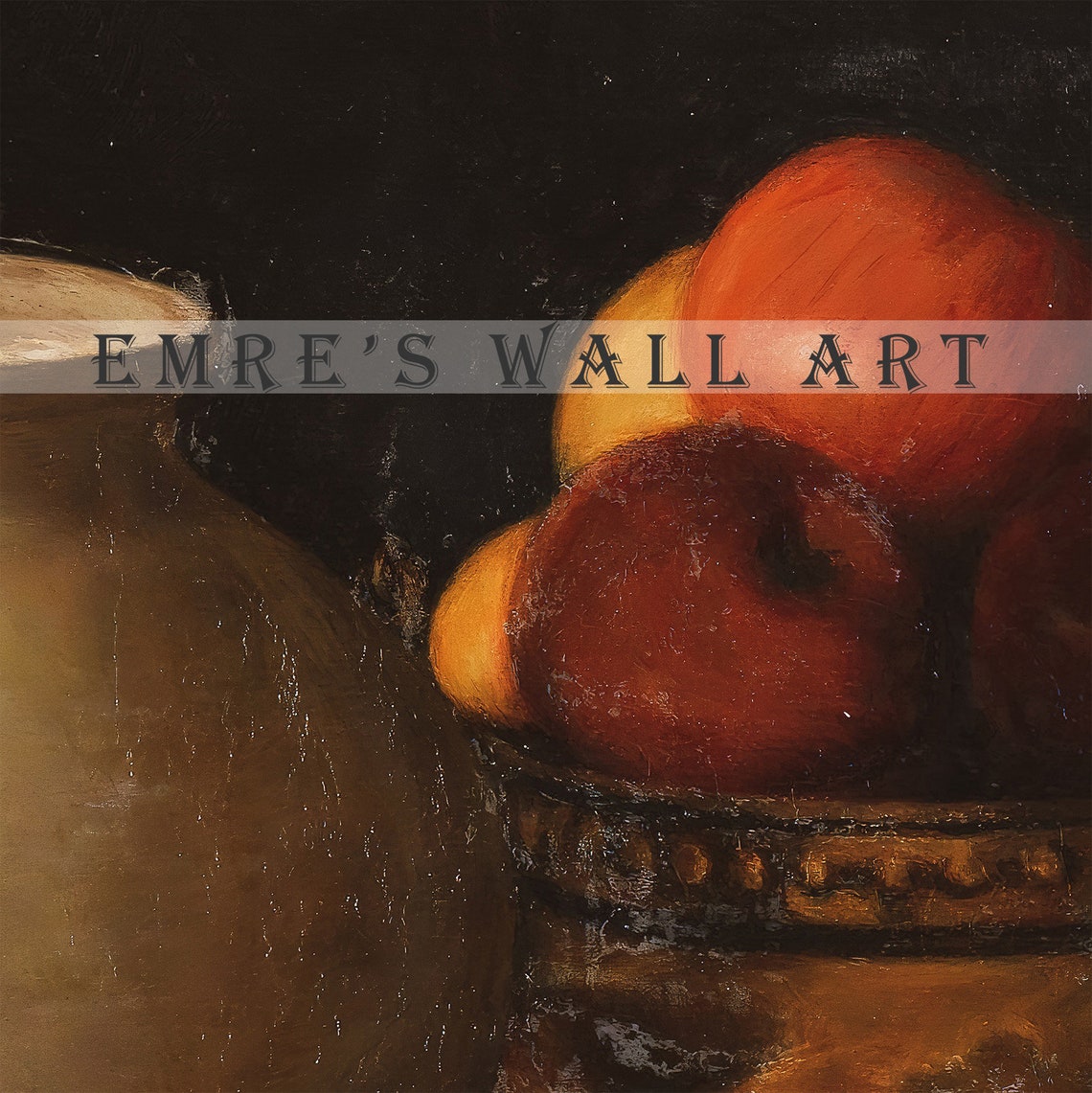 Moody Roses And Fruit Still Life Vintage Kitchen Painting Poster - Image 2