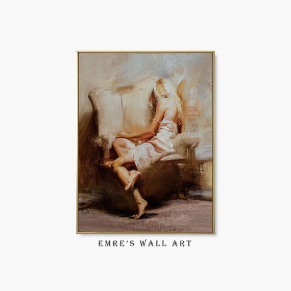 Vintage Woman Oil Painting Wall Art Print