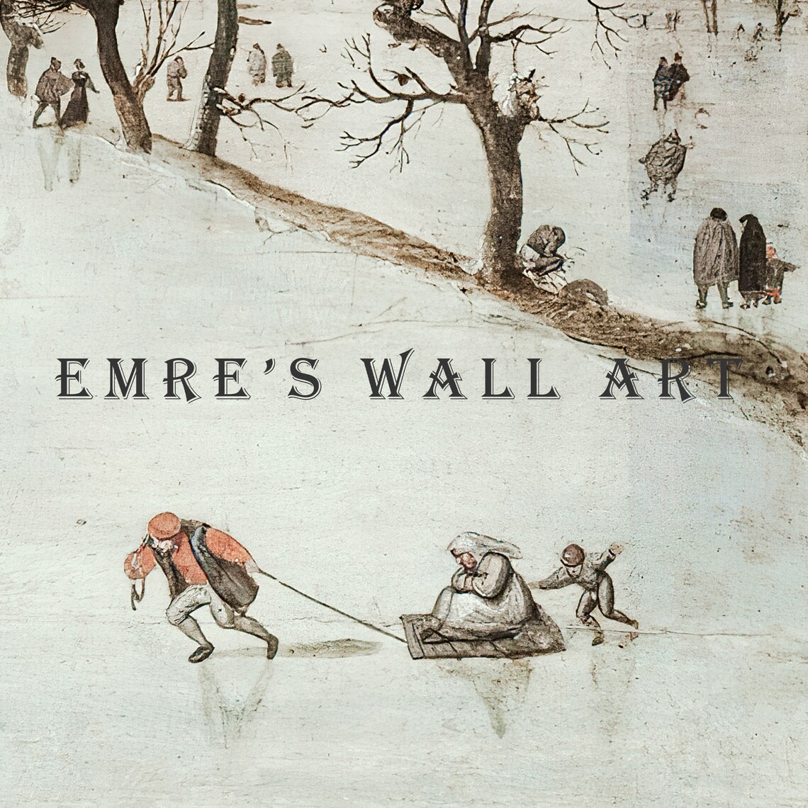 Skating People Winter Landscape Art Print - Image 2