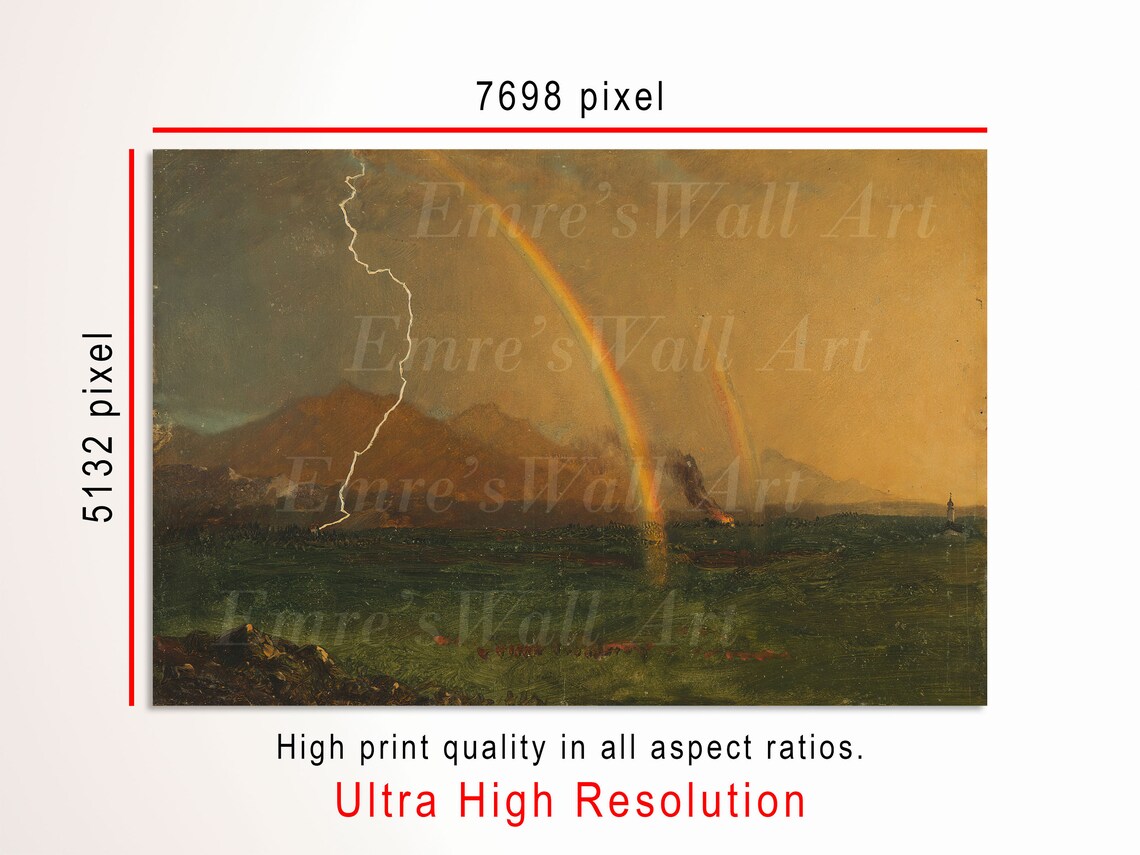 Vintage Thunderstorm Rainbow Landscape Art Print - Image 3