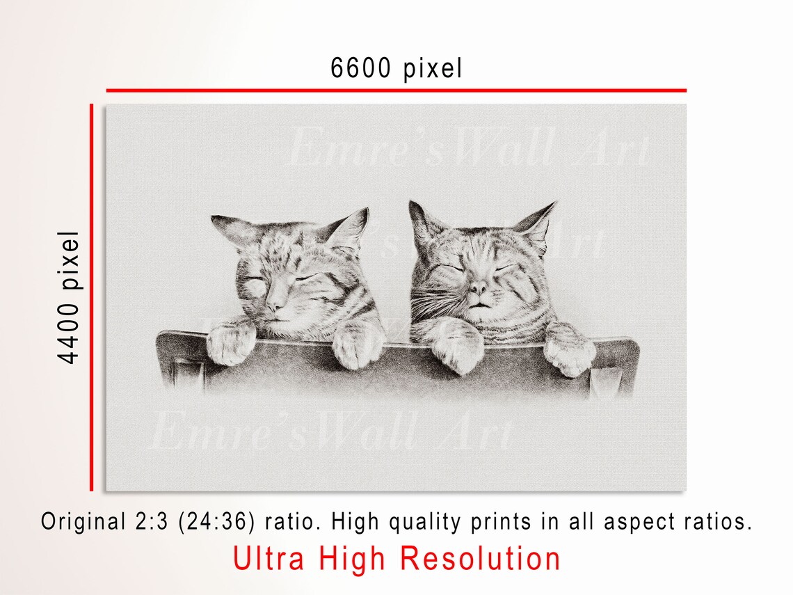 Vintage Cat Sketch Art Print, Neutral Farmhouse Decor - Image 3