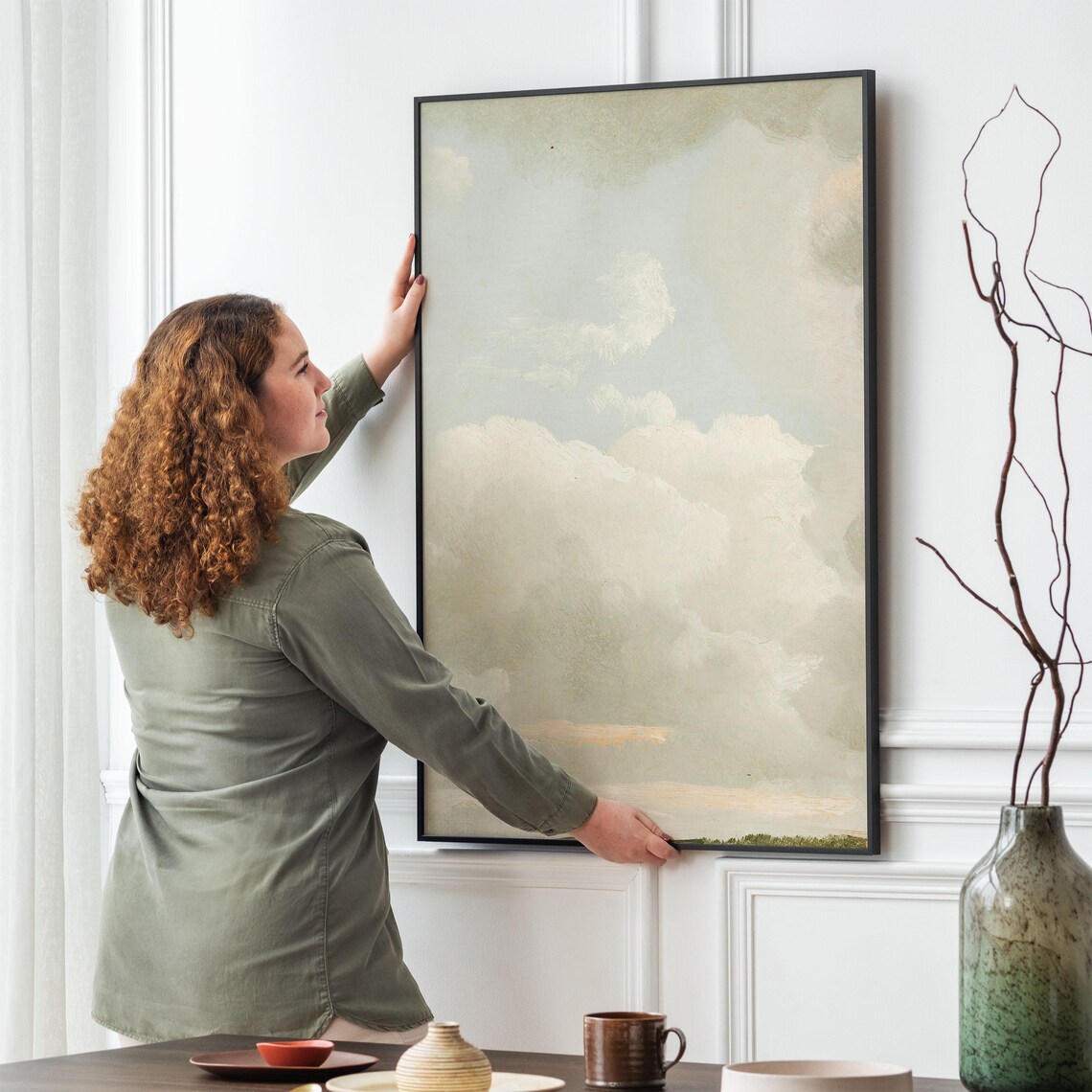 Vintage Cloudy Sky Painting, Soft Nursery Art Print - Image 4