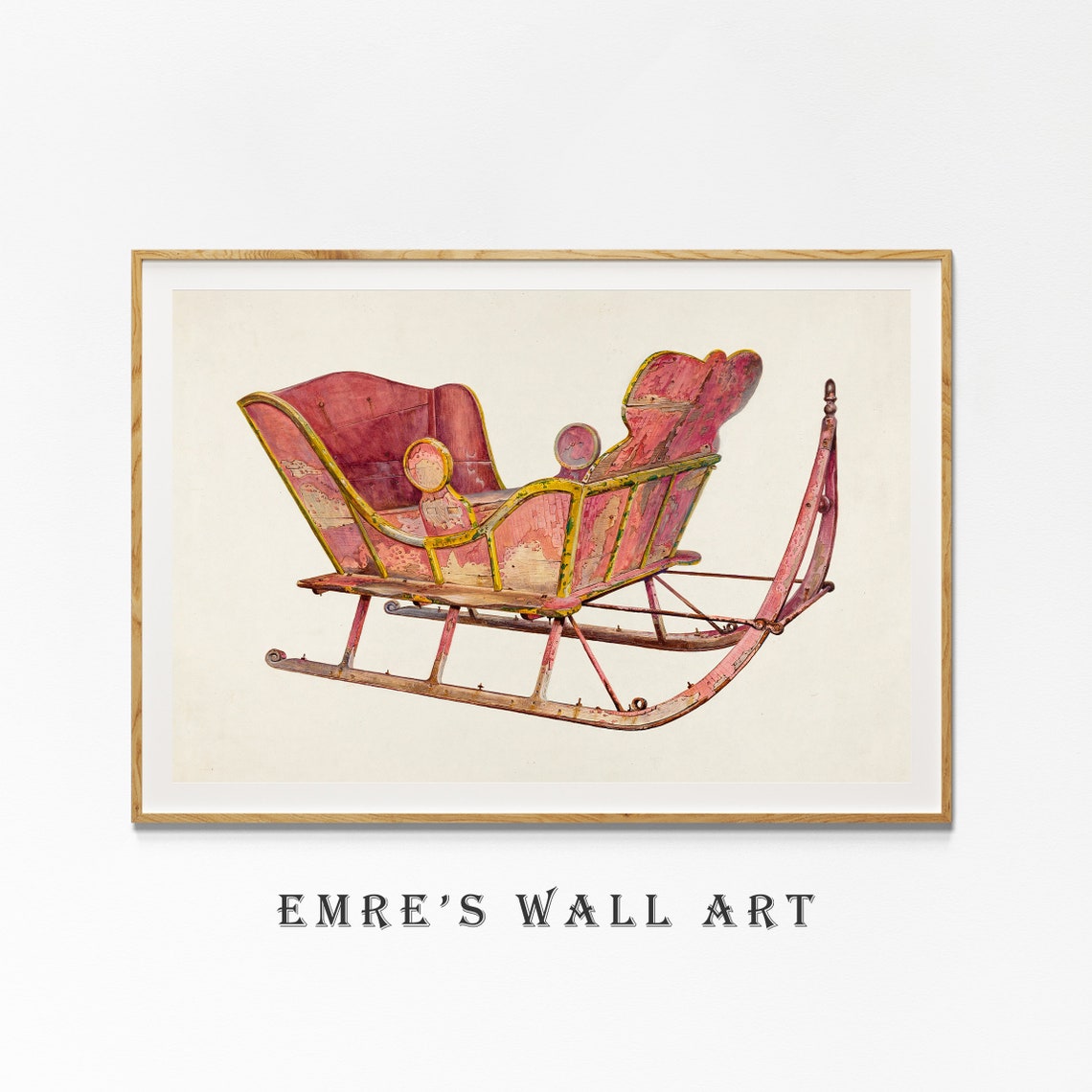 Vintage Red Horse Drawn Sleigh Rustic Christmas Winter Poster - Image 4