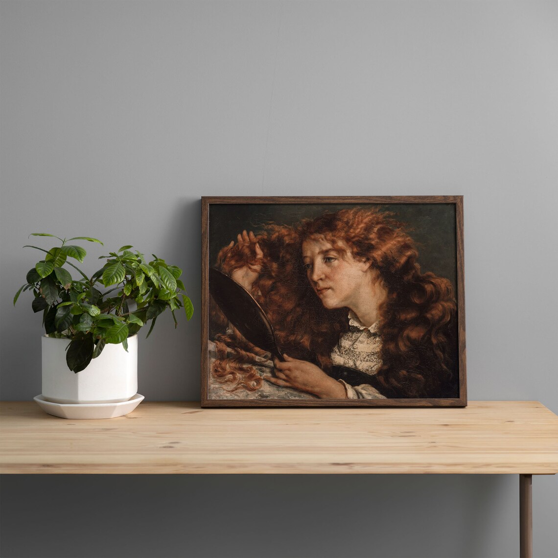 Red Haired Woman Mirror Victorian Vintage Oil Portrait Painting Poster - Image 2