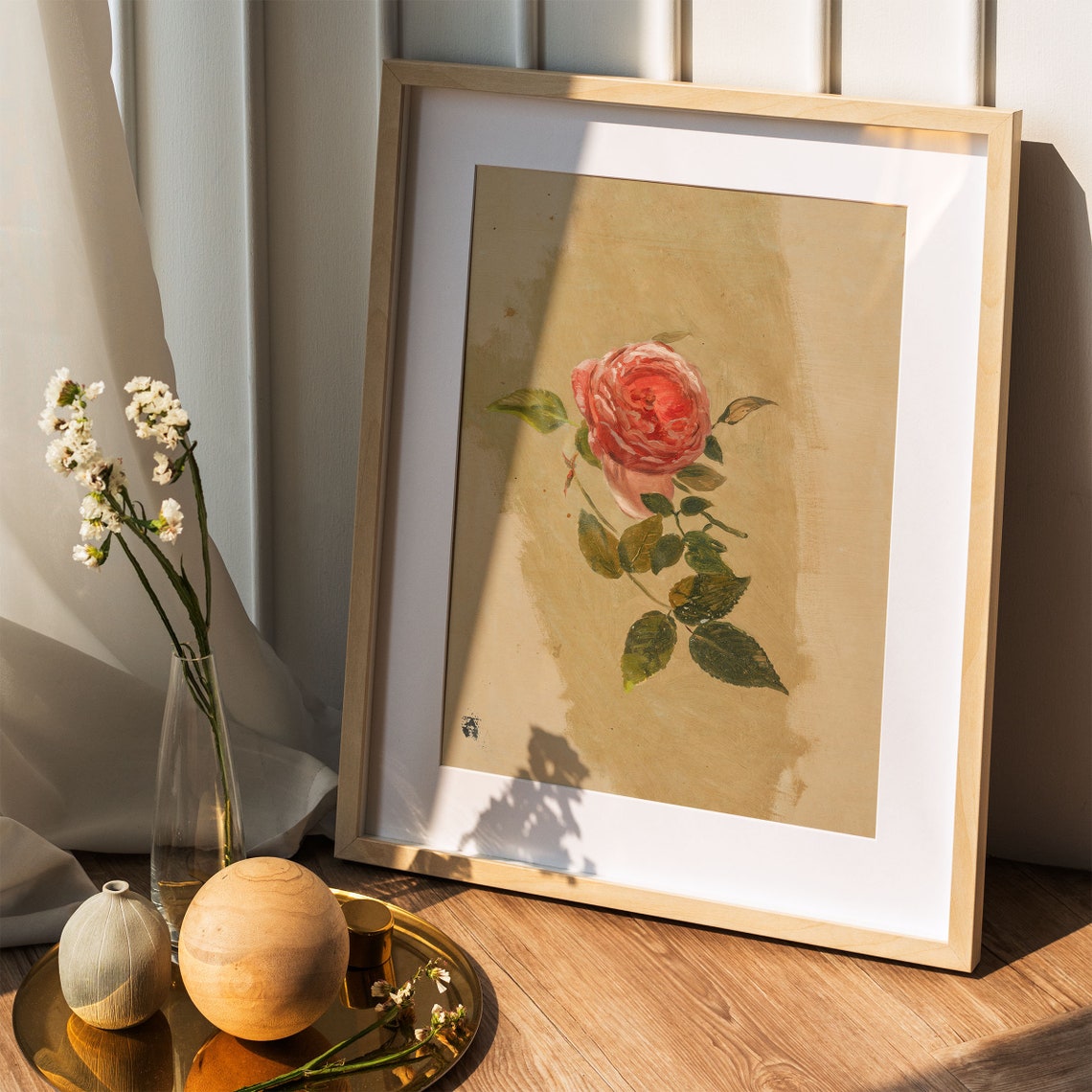 Pink Rose Bloom Vintage Oil Painting Botanical Wall Decor Poster - Image 4