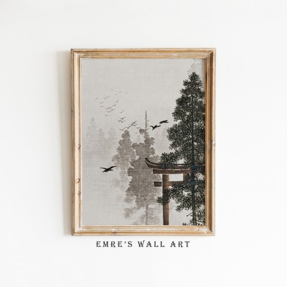 Tapestry Vintage Textile Wall Art Pine Forest Print Rustic Landscape Art Vintage Art