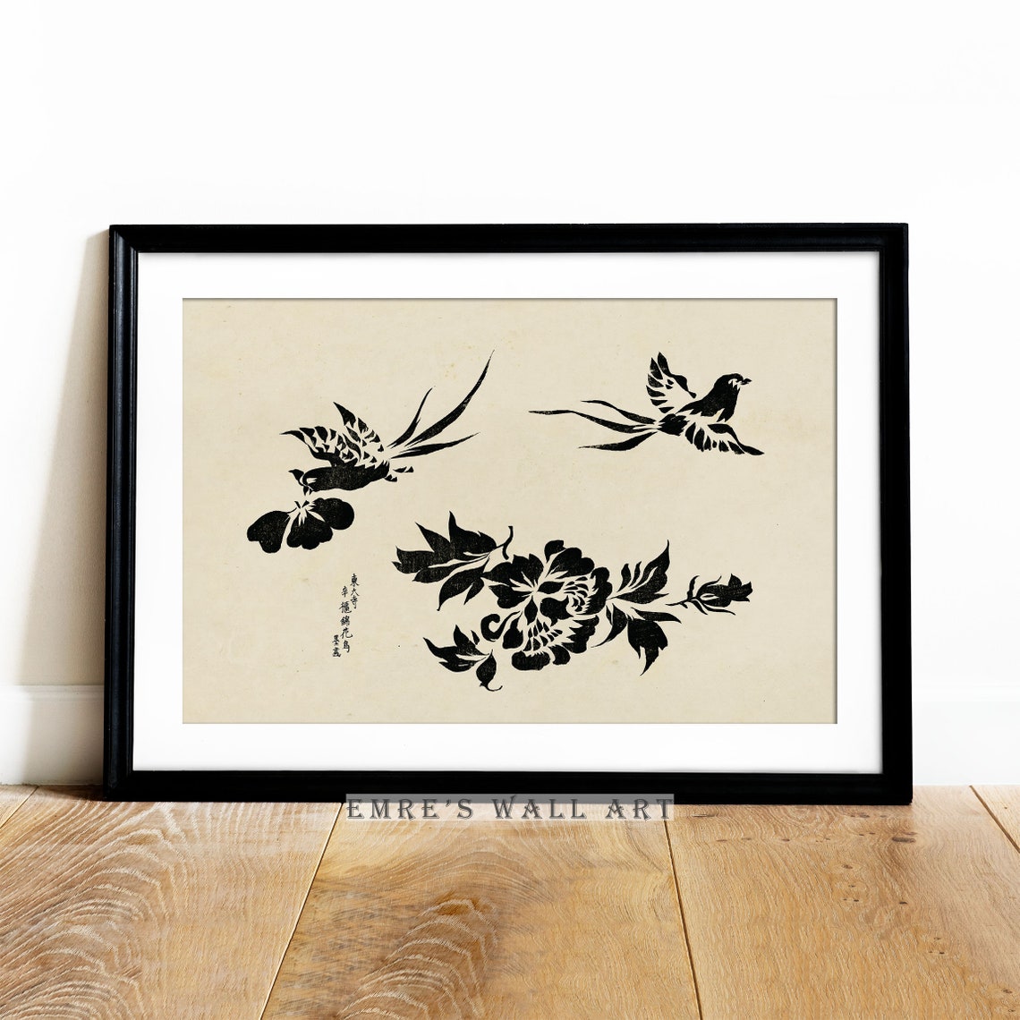 Japanese Birds and Flowers Black Ink Minimal Asian Art Poster - Image 4