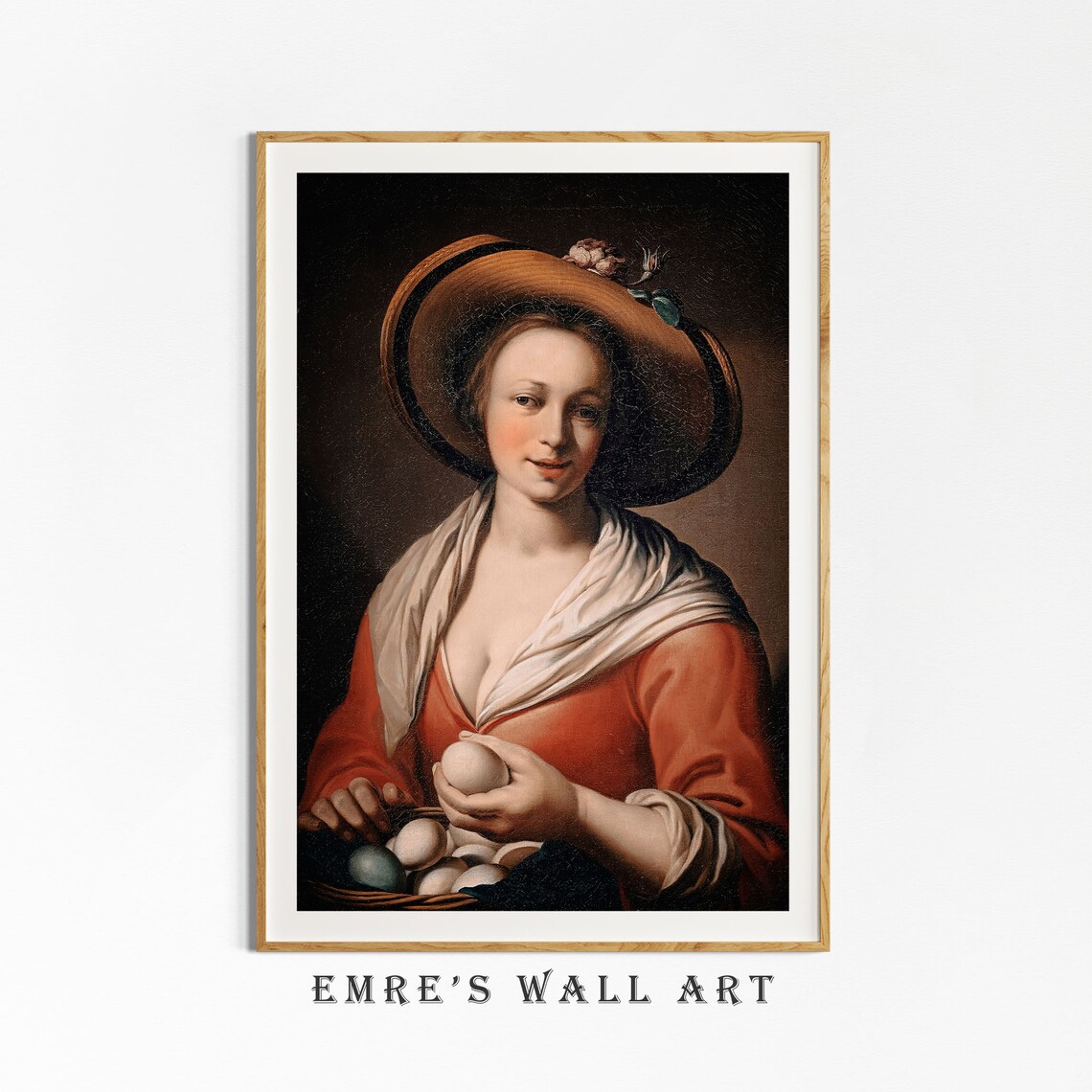 Woman Holding Eggs Wide Brim Hat Vintage Portrait Oil Painting Poster - Image 4