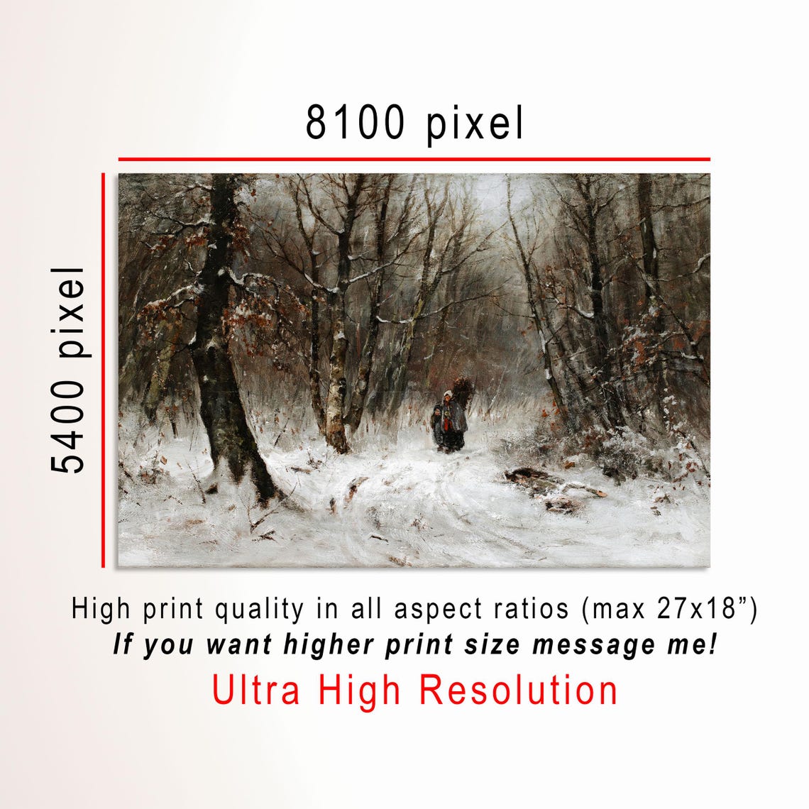 Lone Figure Walking on Snowy Forest Path Winter Painting Poster - Image 3