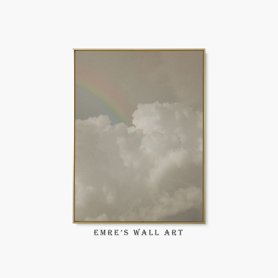 Cloudy And Rainbow Sky Print Neutral Cloudy Sky Wall Decor Retro Photo Poster Rainbow Wall Art Sky Landscape Art