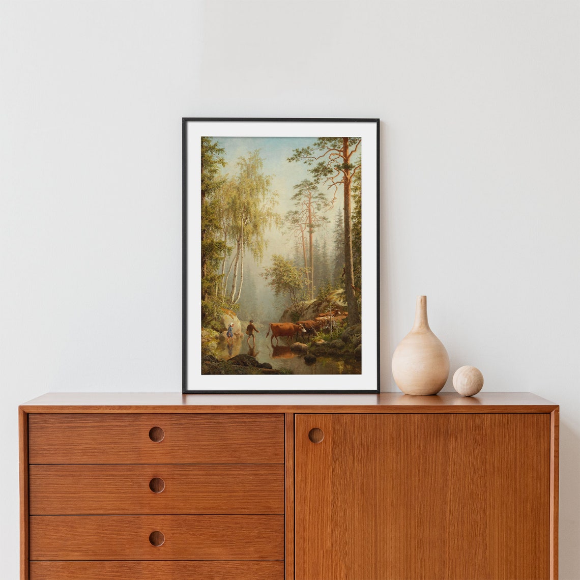 Tall Pines Forest Stream with Cows Vintage Rustic Nature Poster - Image 2