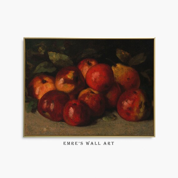Vintage Apples Oil Painting Farmhouse Kitchen Wall Decor Still Life Fruit Art Print Rustic Painting