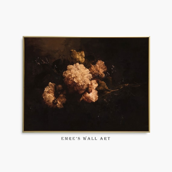 Moody Floral Art Print, Dark Botanical Peony Study