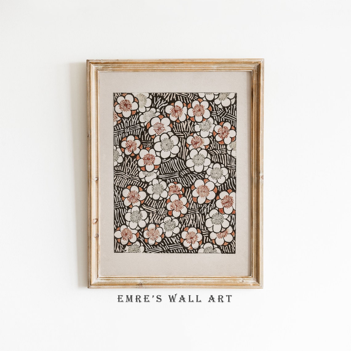 Japanese Cherry Blossom Pattern Vintage Floral Textile Artwork Poster