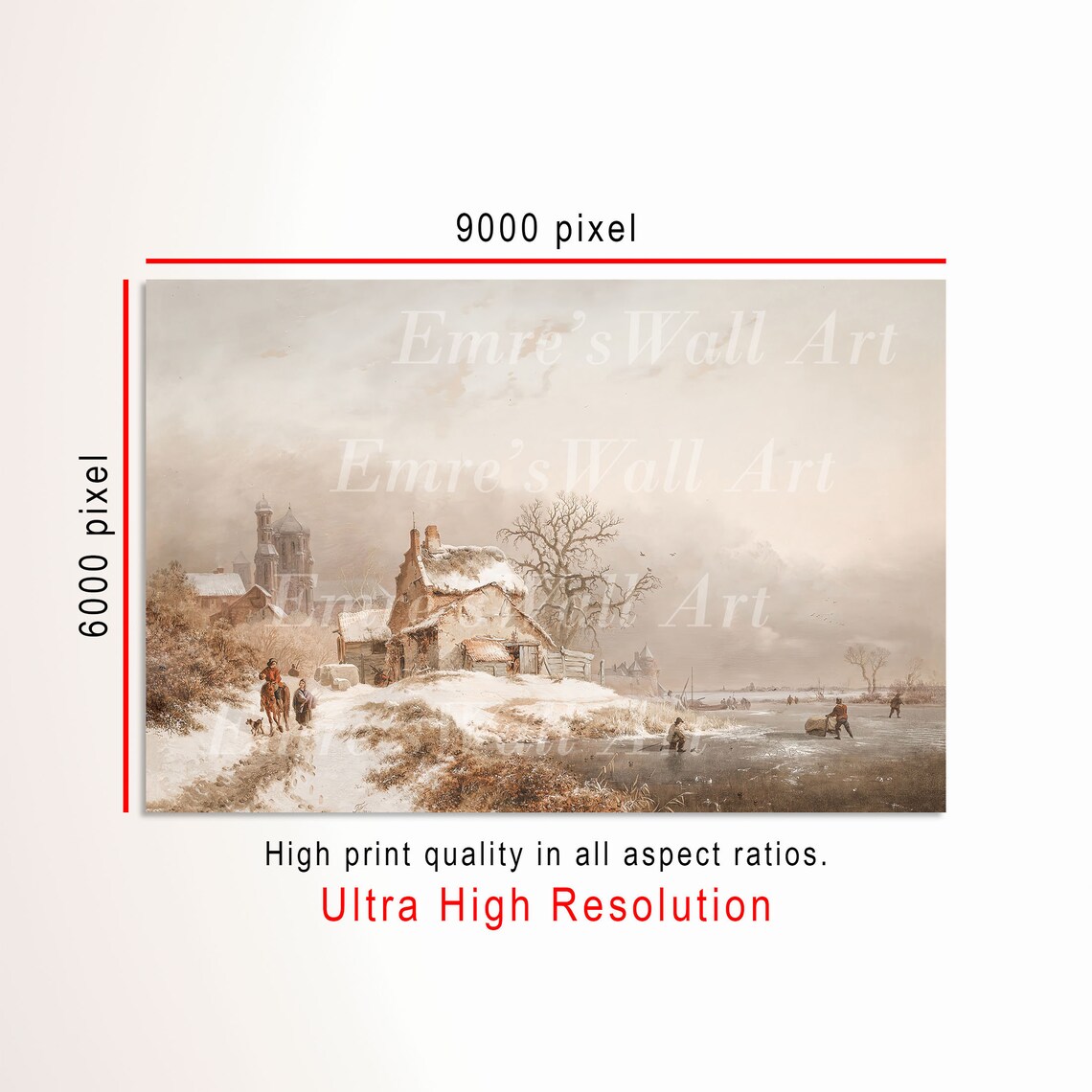 Dutch Winter Village Frozen River Skaters Vintage Oil Painting Poster - Image 3